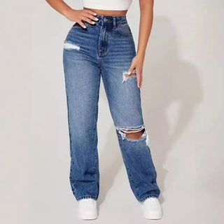 European And American Ripped Trendy Women's Jeans Straight Phosgene