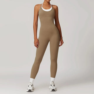 Fake Two-piece Contrast Color Sling Sports Jumpsuit - Phosgene