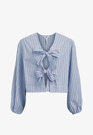 Fashion Inside-out Wear Bow Solid Color Pleating Long Sleeve Top Phosgene