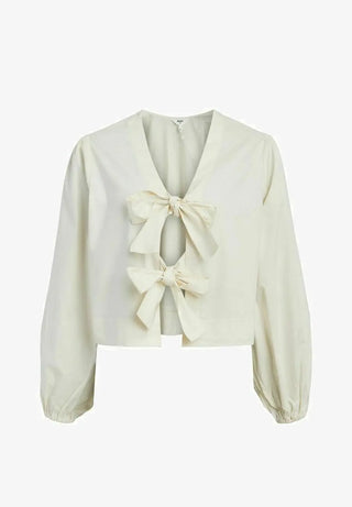 Fashion Inside-out Wear Bow Solid Color Pleating Long Sleeve Top Phosgene