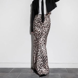 Fashion Leopard Print Long Dress For Women High Waist Drooping Phosgene