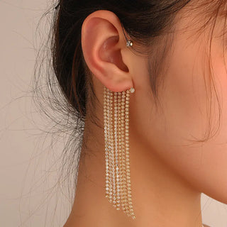 Fashion Long Rhinestone-encrusted Tassel Ear Hanging Phosgene