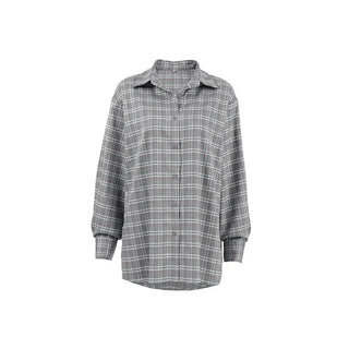 Fashion Polo Collar Gray Plaid Shirt Phosgene