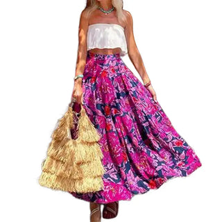 Fashionable Printed Bohemian Waist Midi Skirt Phosgene