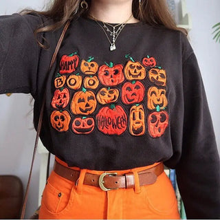 Female Halloween Printed Crew Neck Sweatshirt Phosgene