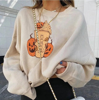 Female Halloween Printed Crew Neck Sweatshirt Phosgene