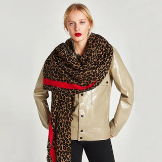 Festive Red Classic Leopard Pattern Imitation Cashmere Autumn And Winter Thick Warm Talma Phosgene