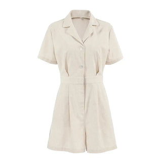 French Style Temperament Cotton And Linen Suit Collar High Waist Casual Jumpsuit Phosgene