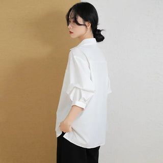 French Style Three-quarter Sleeve Loose Thin Lapel Shirt Phosgene