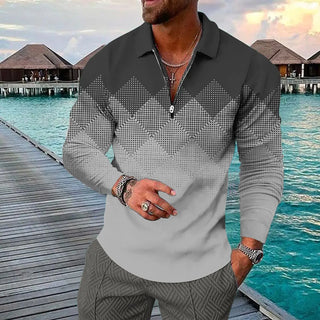 Geometric 3D Printing Long-sleeve Zipper Lapel Casual Shirt Phosgene