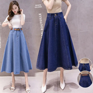 High Waisted Slimming Solid Color Patchwork Mid Length Skirt Phosgene