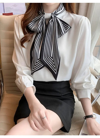 Lady Temperament Satin Striped Shirt With Ribbon Phosgene