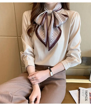 Lady Temperament Satin Striped Shirt With Ribbon Phosgene