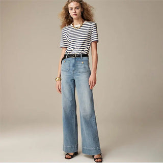 Loose Leisure Washed-out Button Slightly Flared Jeans Phosgene