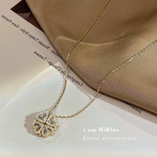 Love Style Magnetic Four-leaf Clover Micro Inlaid Zircon Sweet Lady Clavicle Chain Phosgene