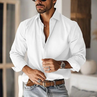 Men's Double Placket Long-sleeved Thickened Shirt Home Casual Drape Lapel Phosgene