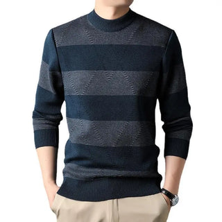 Men's Fashion Colorblock High Round Neck Knitwear Sweater Phosgene