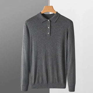 Men's Fashion Polo Collar Loose Pure Color All-matching Woolen Sweater Phosgene