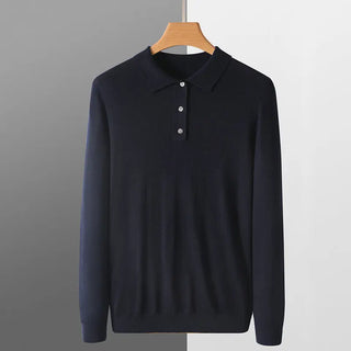 Men's Fashion Polo Collar Loose Pure Color All-matching Woolen Sweater Phosgene