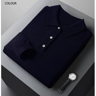 Men's Fashion Polo Collar Loose Pure Color All-matching Woolen Sweater Phosgene