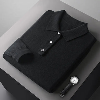 Men's Fashion Polo Collar Loose Pure Color All-matching Woolen Sweater Phosgene