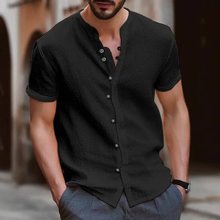 Men's Retro Cotton And Linen Casual Button Short Sleeves Phosgene