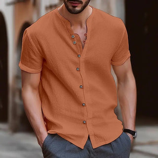 Men's Retro Cotton And Linen Casual Button Short Sleeves Phosgene