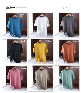 Men's Round Neck Pullover Thin Knitwear Short Sleeve Top Phosgene