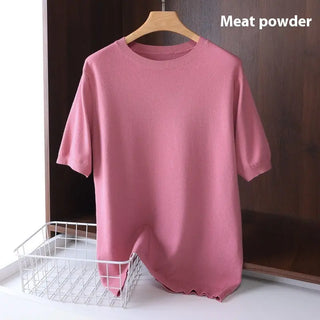 Men's Round Neck Pullover Thin Knitwear Short Sleeve Top Phosgene