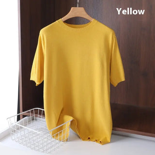 Men's Round Neck Pullover Thin Knitwear Short Sleeve Top Phosgene