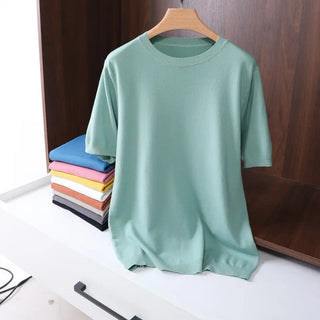 Men's Round Neck Pullover Thin Knitwear Short Sleeve Top Phosgene