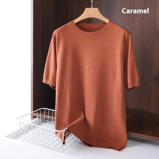 Men's Round Neck Pullover Thin Knitwear Short Sleeve Top Phosgene