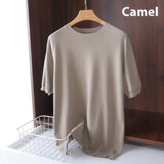 Men's Round Neck Pullover Thin Knitwear Short Sleeve Top Phosgene