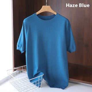 Men's Round Neck Pullover Thin Knitwear Short Sleeve Top Phosgene