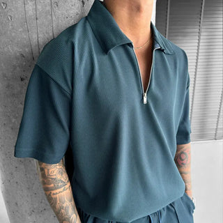 Men's Zipper Polo Casual Short-sleeved Shorts Suit Phosgene