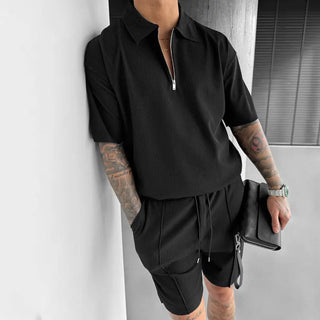 Men's Zipper Polo Casual Short-sleeved Shorts Suit Phosgene