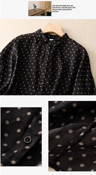 National Style Literary Style Lightweight And Slightly Transparent Polka-dot Loose-fitting Linen Shirt Phosgene