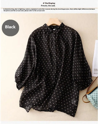 National Style Literary Style Lightweight And Slightly Transparent Polka-dot Loose-fitting Linen Shirt Phosgene