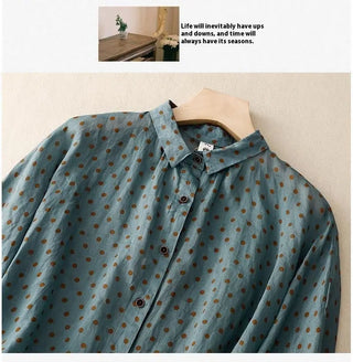 National Style Literary Style Lightweight And Slightly Transparent Polka-dot Loose-fitting Linen Shirt Phosgene