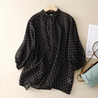 National Style Literary Style Lightweight And Slightly Transparent Polka-dot Loose-fitting Linen Shirt Phosgene