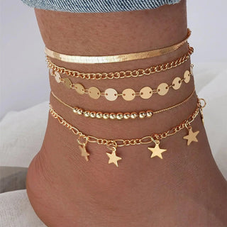 New Cuban Link Chain Anklet Multi-layer XINGX Wafer Beach Women Phosgene