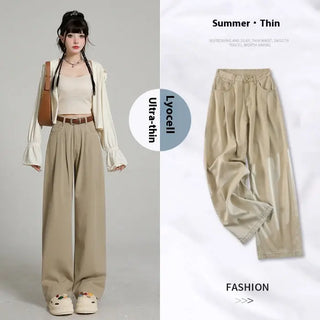 New High Waist Belly Contracting Versatile Breathable Draping Lengthened Wide Leg Pants Phosgene