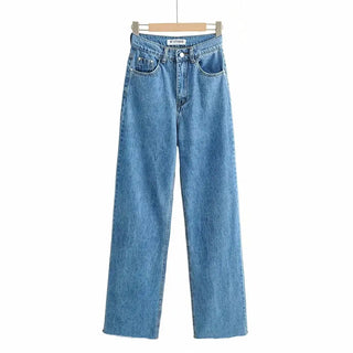 New Women's Raw Hem High Waist Denim Trousers Phosgene