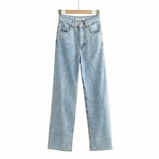 New Women's Raw Hem High Waist Denim Trousers Phosgene