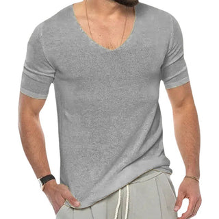 European And American V-neck Short Sleeve Slim-fit Knitted Top Phosgene