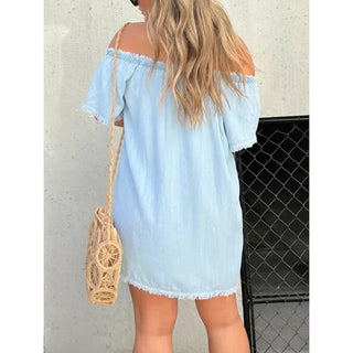 Women's Denim Off-shoulder Tassel Dress Phosgene