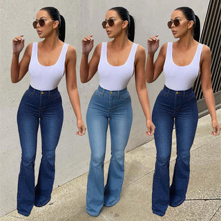 Women's Stretch High Waist Denim Pants Micro-pull Horseshoe Pants Phosgene