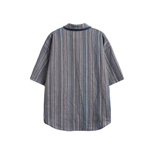 Japanese-style Retro Vertical Striped Casual Short-sleeved Shirt Men Phosgene