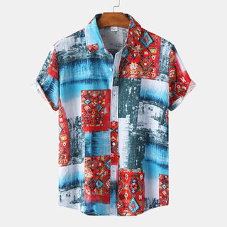 Casual Men's Cotton And Linen Short Sleeve Shirt Hawaiian Short Sleeve Printed Shirt Men Phosgene