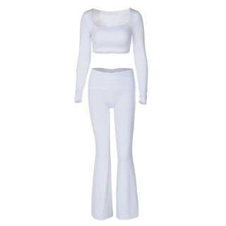 Women's Clothing Long Sleeve Square-neck Slim Fit Flared Pants Suit Phosgene